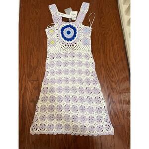 Zara Limited edition crochet knit mini dress in purple and white size small